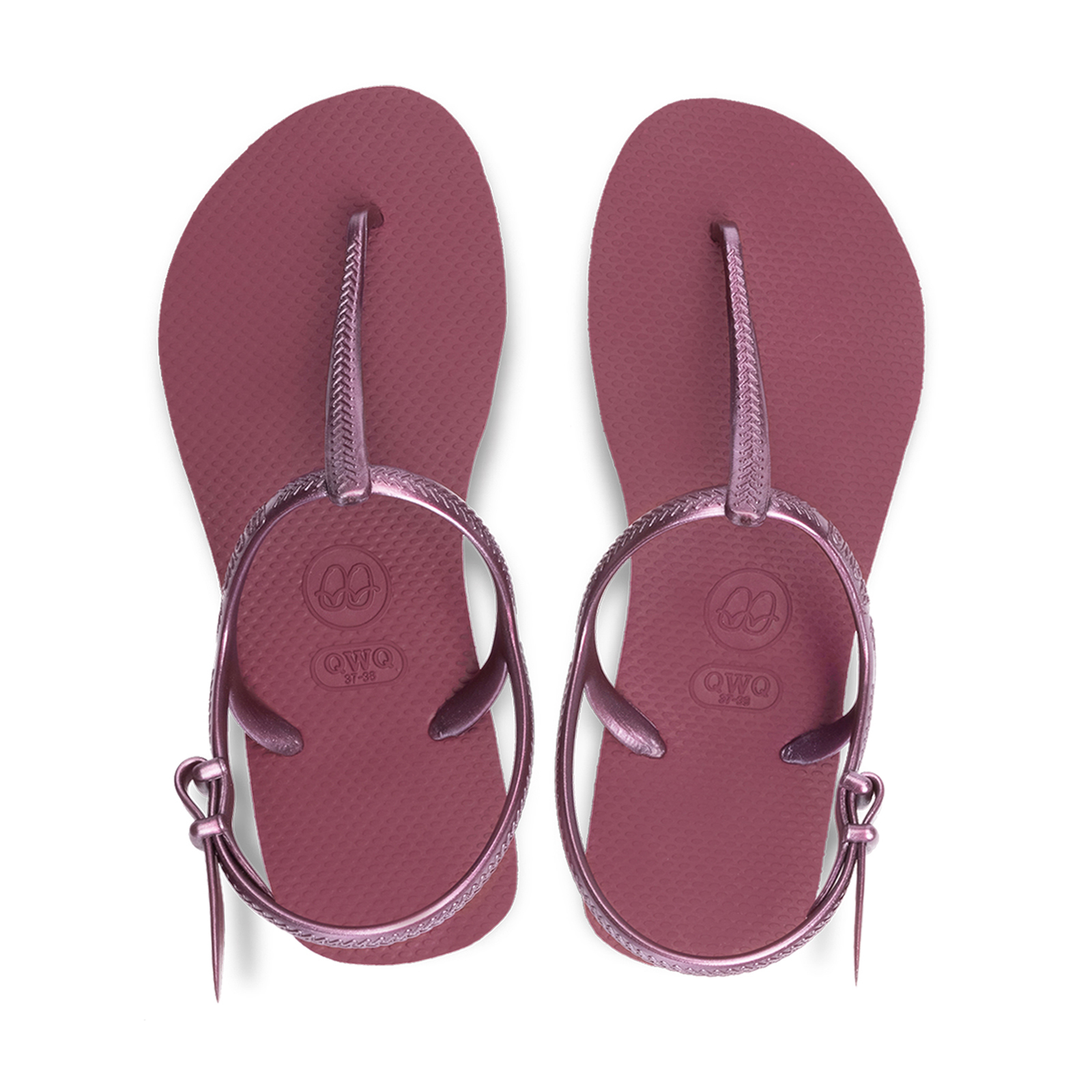 女款綁帶T字涼鞋 經典素色 葡酒紅 腳型修長款