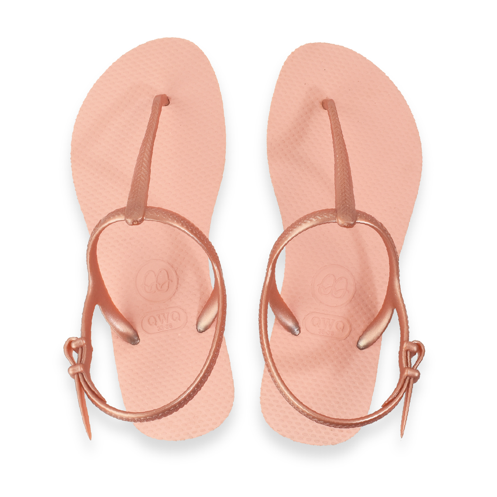 女款綁帶T字涼鞋 經典素色 粉金 腳型修長款