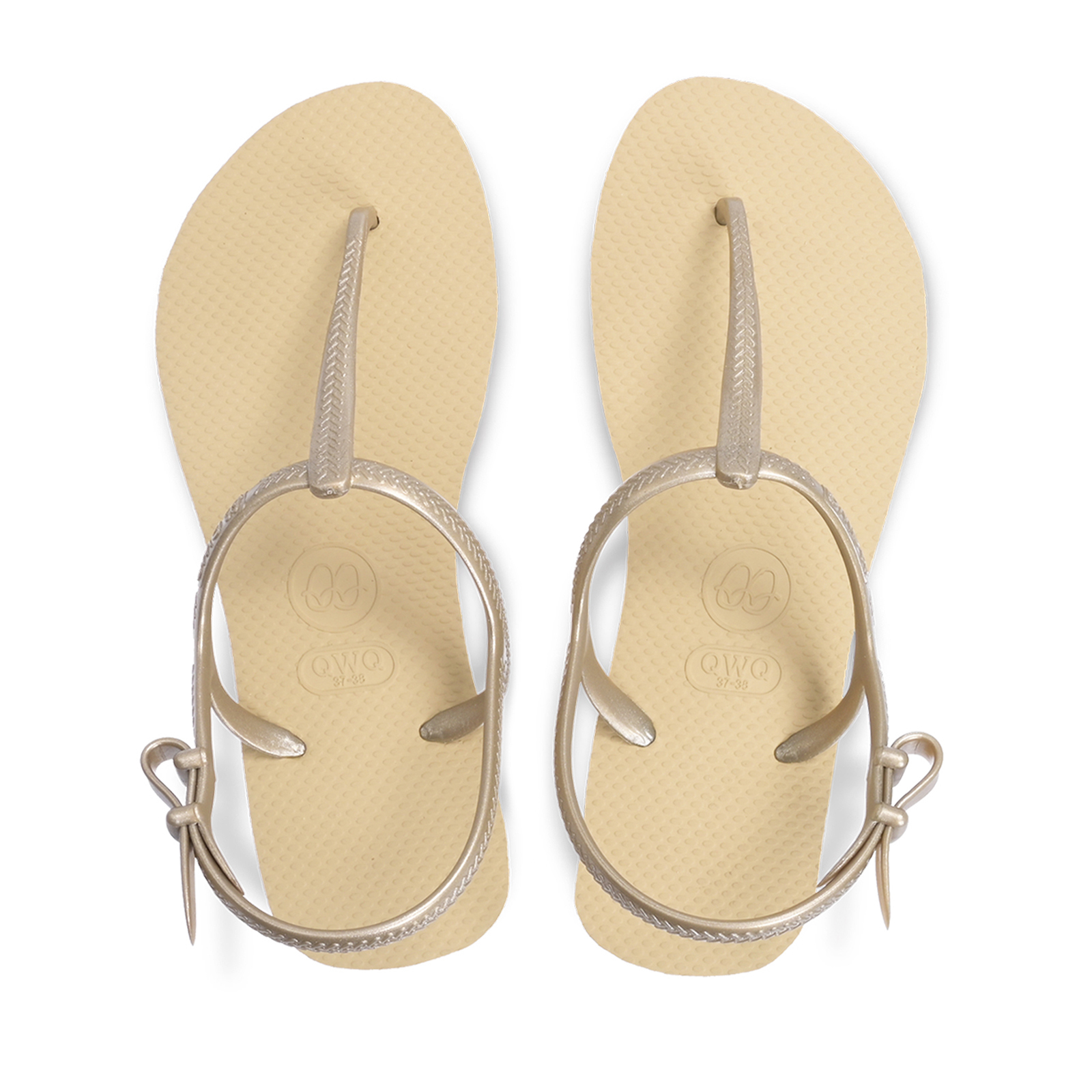 女款綁帶T字涼鞋 經典素色 沙金 腳型修長款