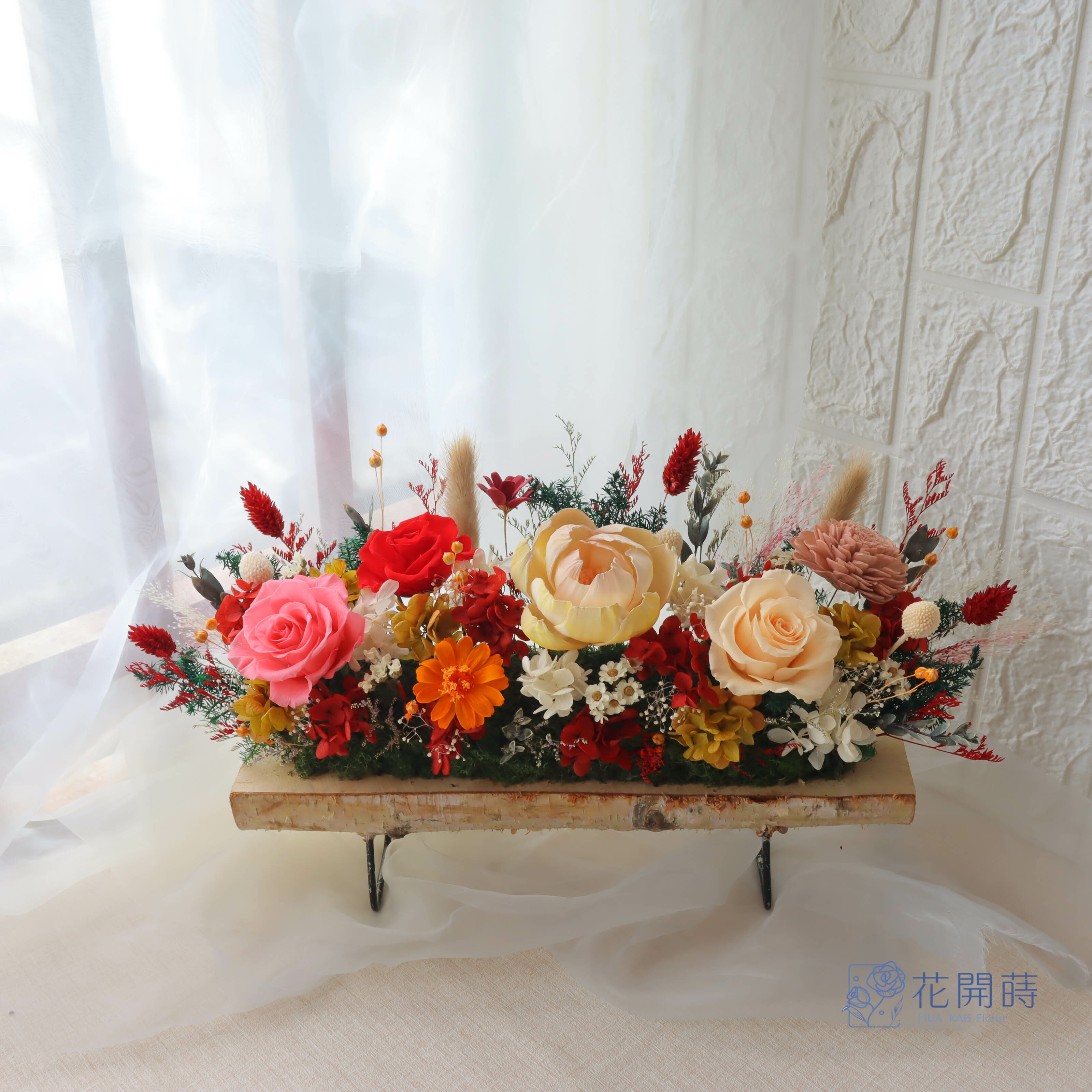 永生桌花|紅粉佳人木頭桌花|開幕賀禮|新居賀禮|母親節禮物|永生花禮|過年花禮|喜氣花禮