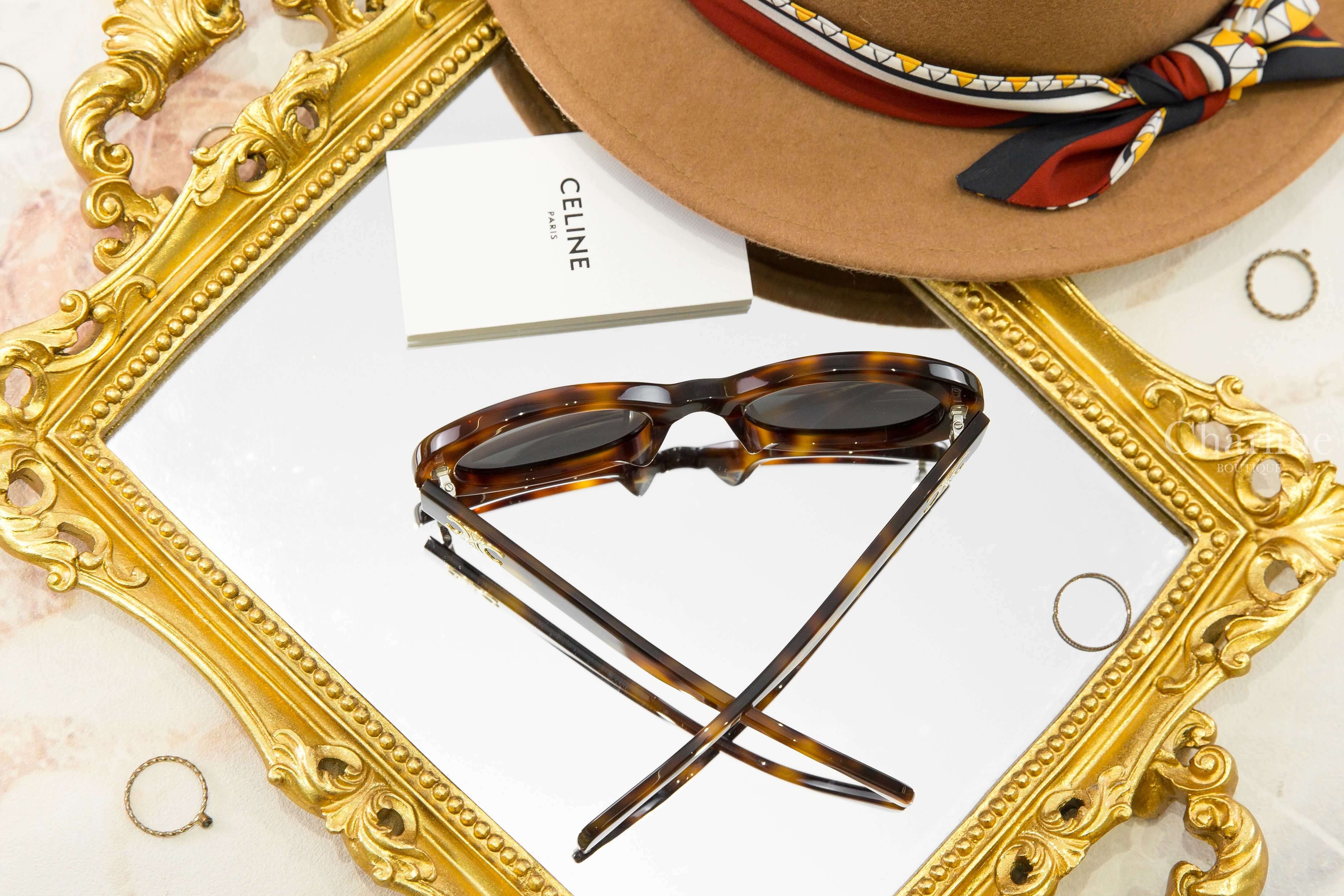 Celine Triomphe 01 Sunglasses In Acetate 琥珀色橢圓框側邊金色凱旋門太陽眼鏡-Charline Boutique 精品代購