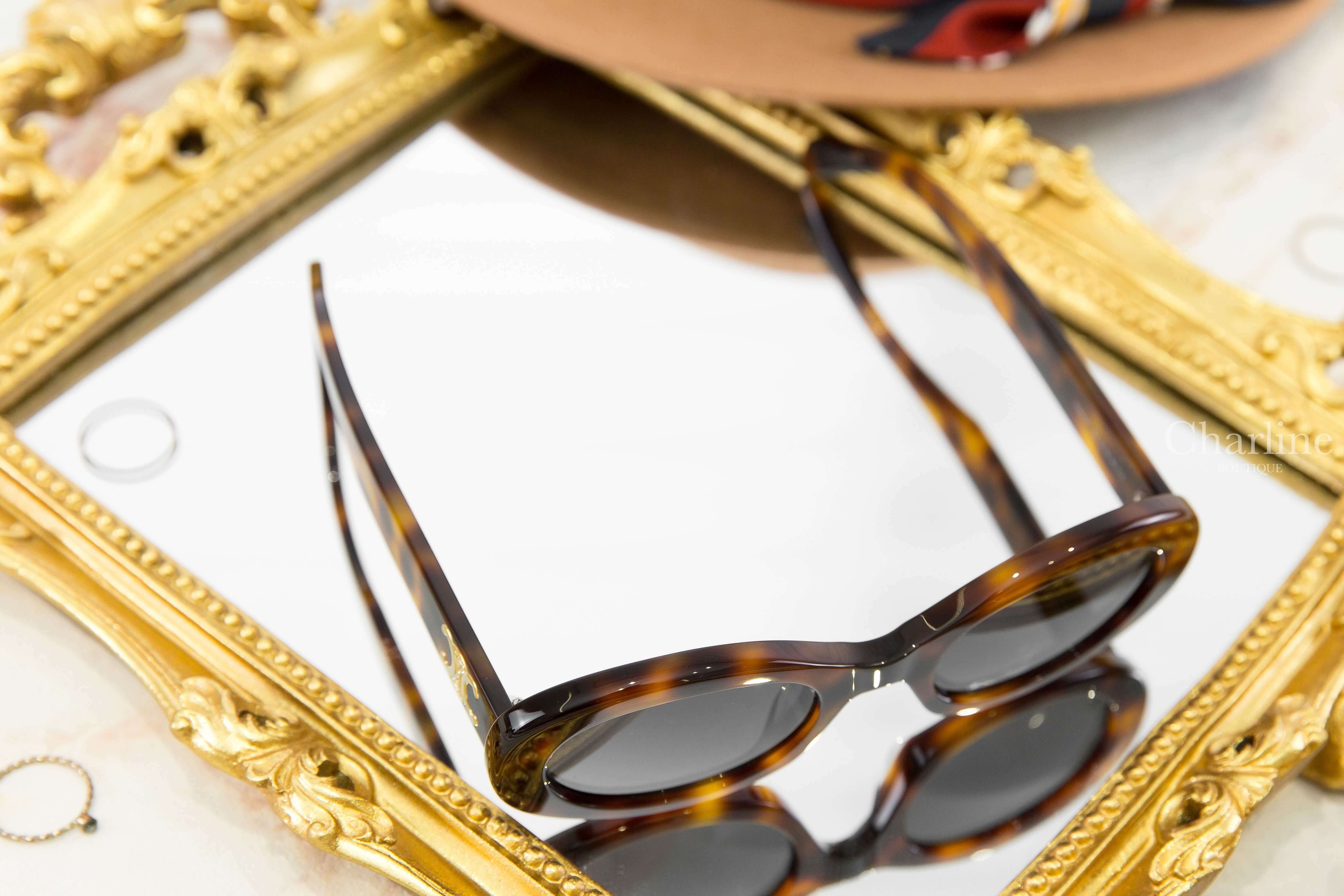 Celine Triomphe 01 Sunglasses In Acetate 琥珀色橢圓框側邊金色凱旋門太陽眼鏡-Charline Boutique 精品代購