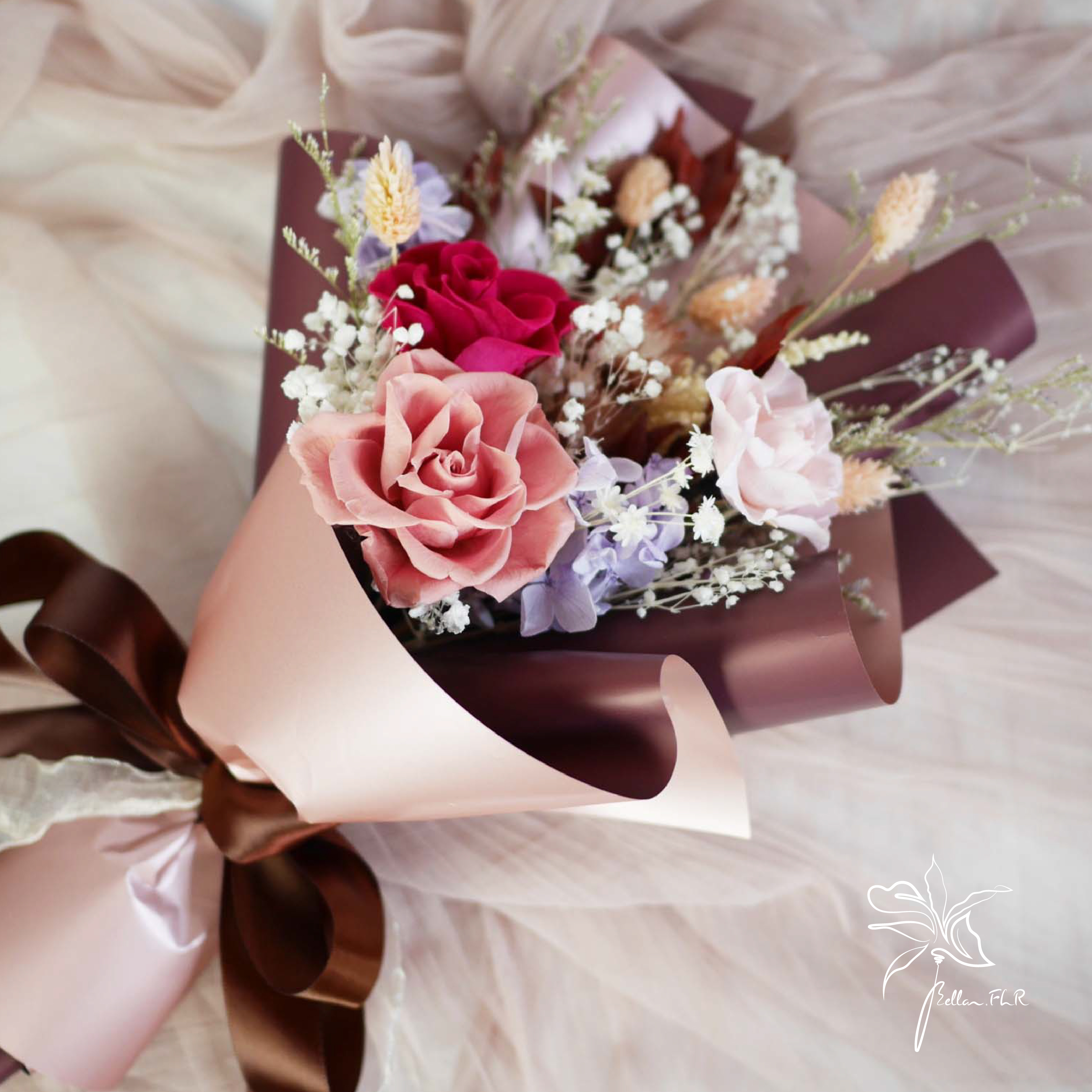 【綻放的歲月】永生乾燥花束格紋提袋組