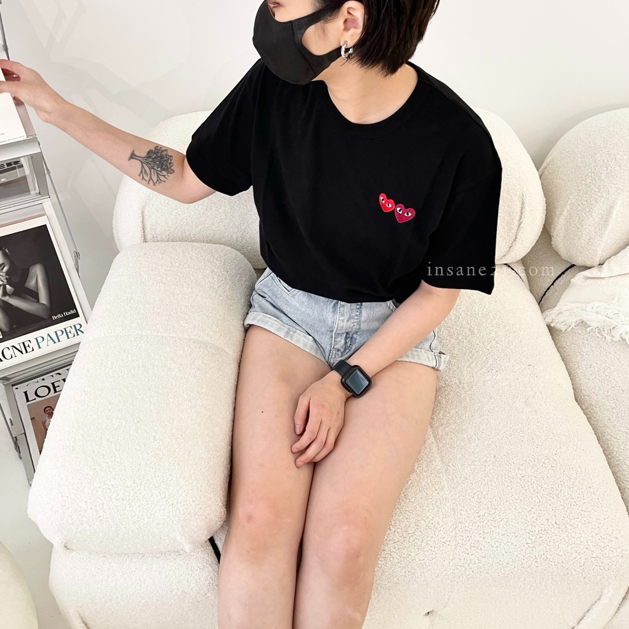 COMME DES GARCONS 川久保玲 LOGO 愛心 雙心 黑 灰 短袖 短TEE 男款