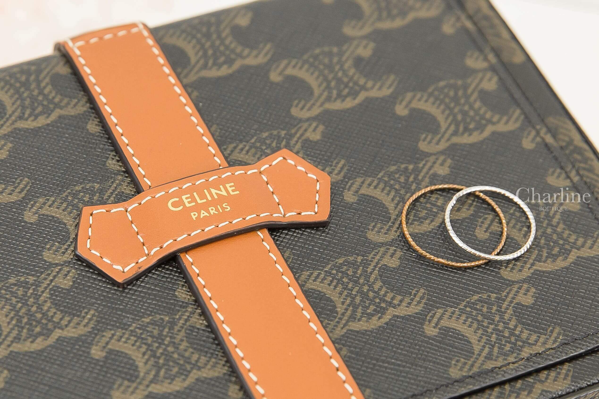 Celine Large Jewels Case In Triomphe Canvas And Calfskin Tan 棕褐色凱旋門老花帆布拼咖啡色小牛皮大型雙層飾品盒