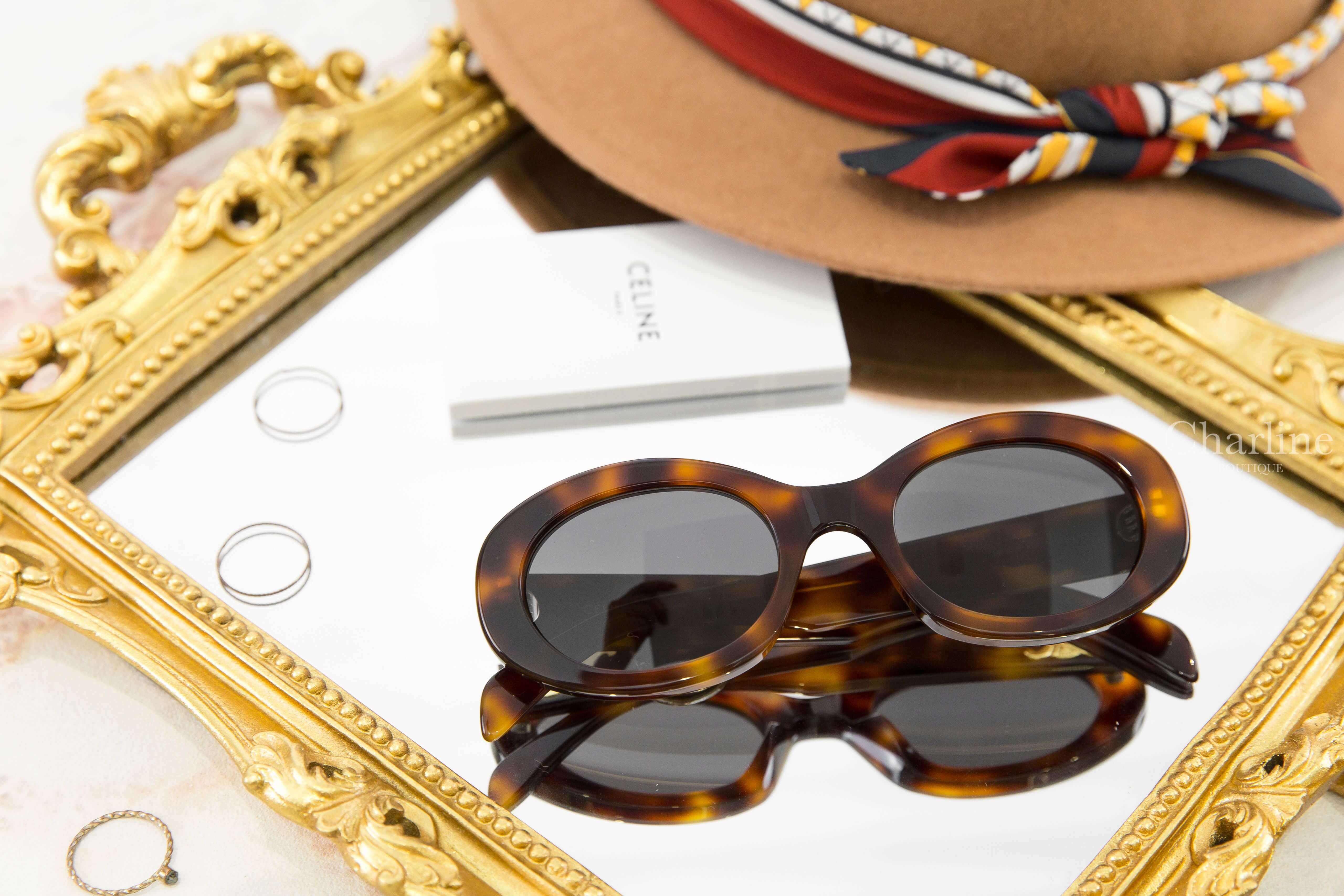 Celine Triomphe 01 Sunglasses In Acetate 琥珀色橢圓框側邊金色凱旋門太陽眼鏡