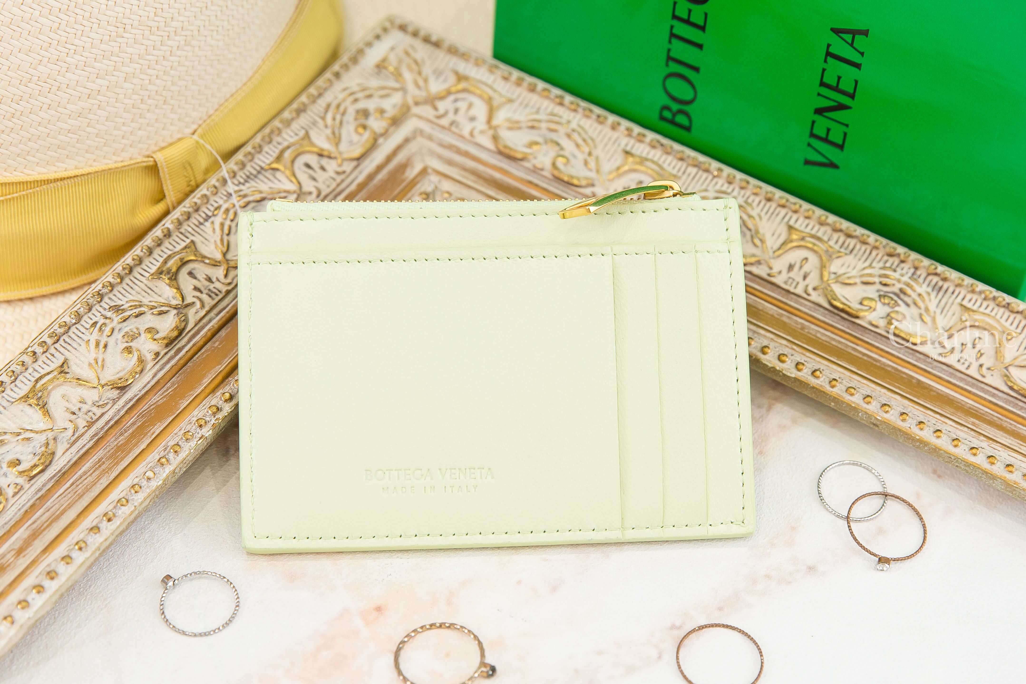 Bottega Veneta Zipped Card Case 檸檬黃大格子編織小羊皮混牛皮拉鍊卡片夾-Charline Boutique 精品代購