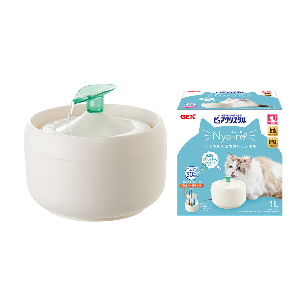 【GEX】貓奴啾咪型淨水飲水器 昭和白1L 配件葉脈/雲朵/餅乾/小鴨