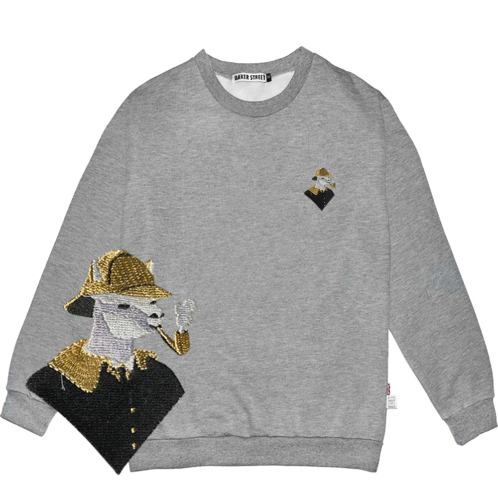 Embroidery-Sherlock Alpaca 偵探煙斗 刺繡 梳搖剪圓T