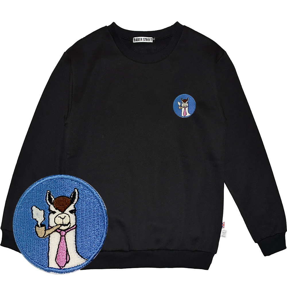 Embroidery-Smokin' Alpaca 藍圈煙斗 刺繡 梳搖剪圓T