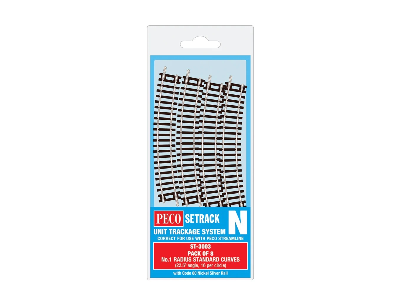 Peco ST-3003 N scale Standard Curve Track 8 pieces R1 22.5 degrees 228mm