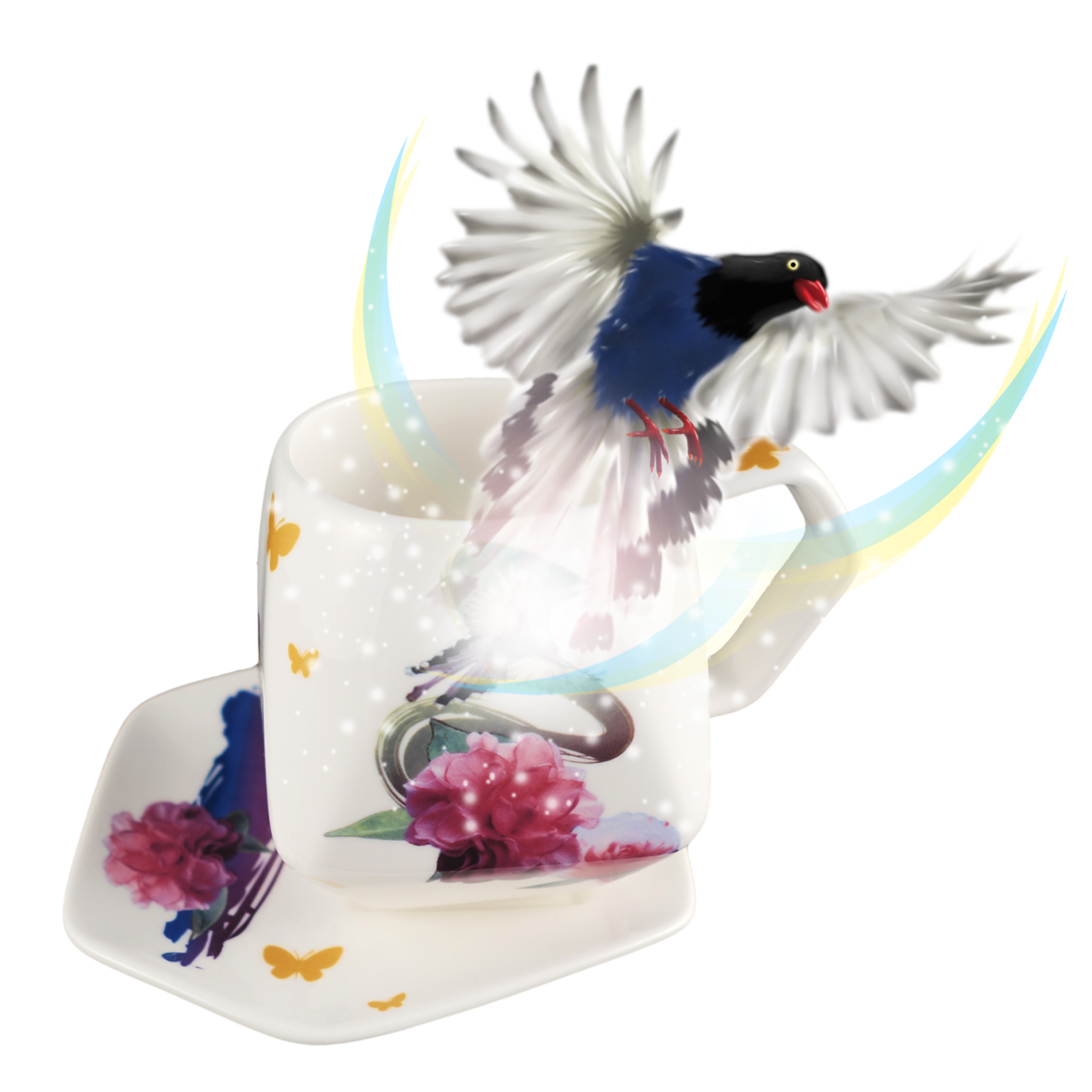 L27-3D藍鵲天燈咖啡杯組