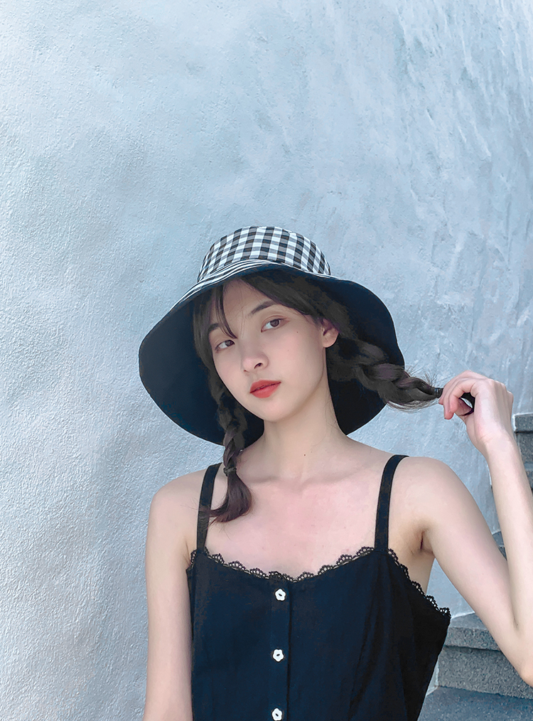 雙面格紋 漁夫帽(黑/米)