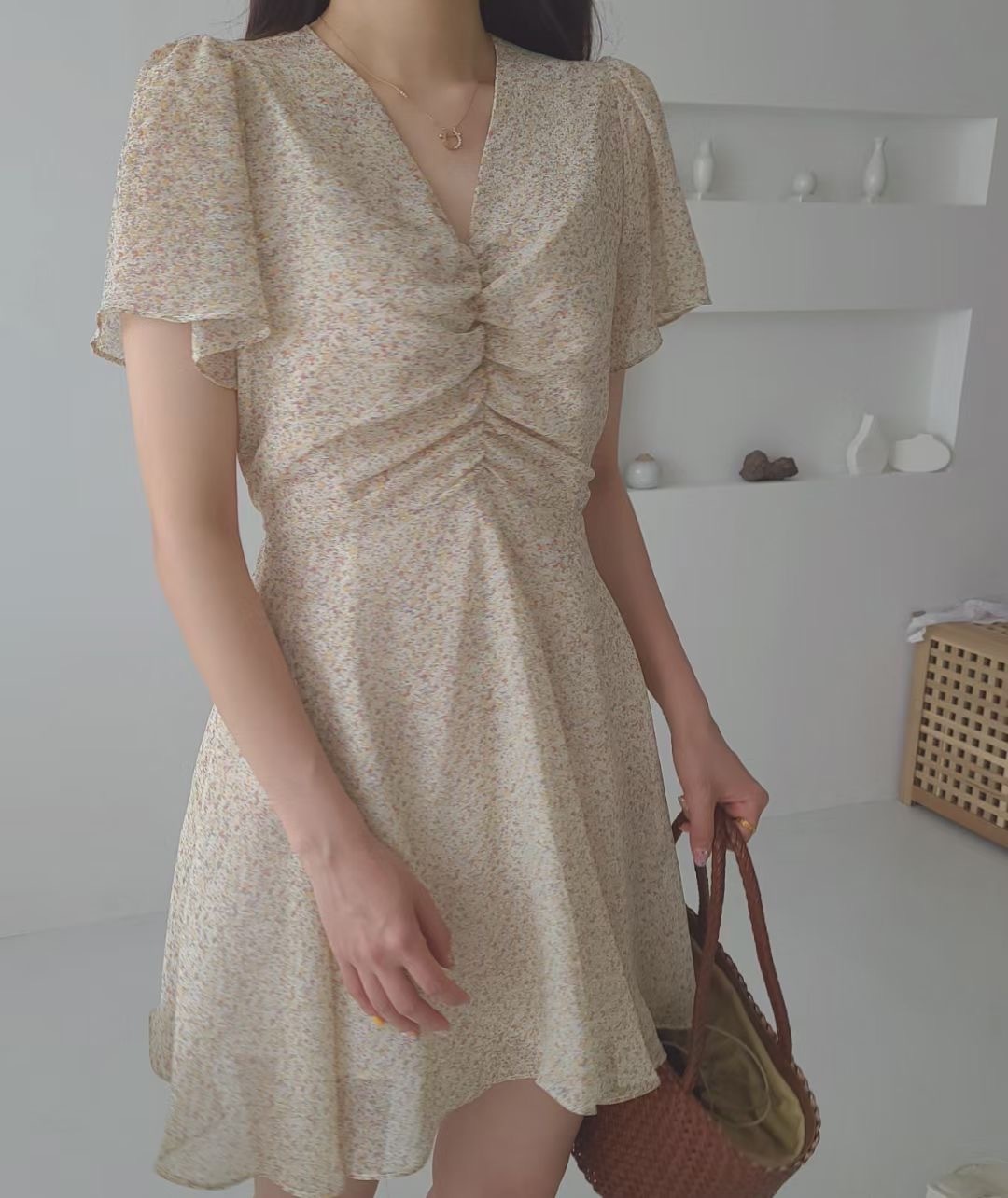 [S18] 雪紡碎花短OP