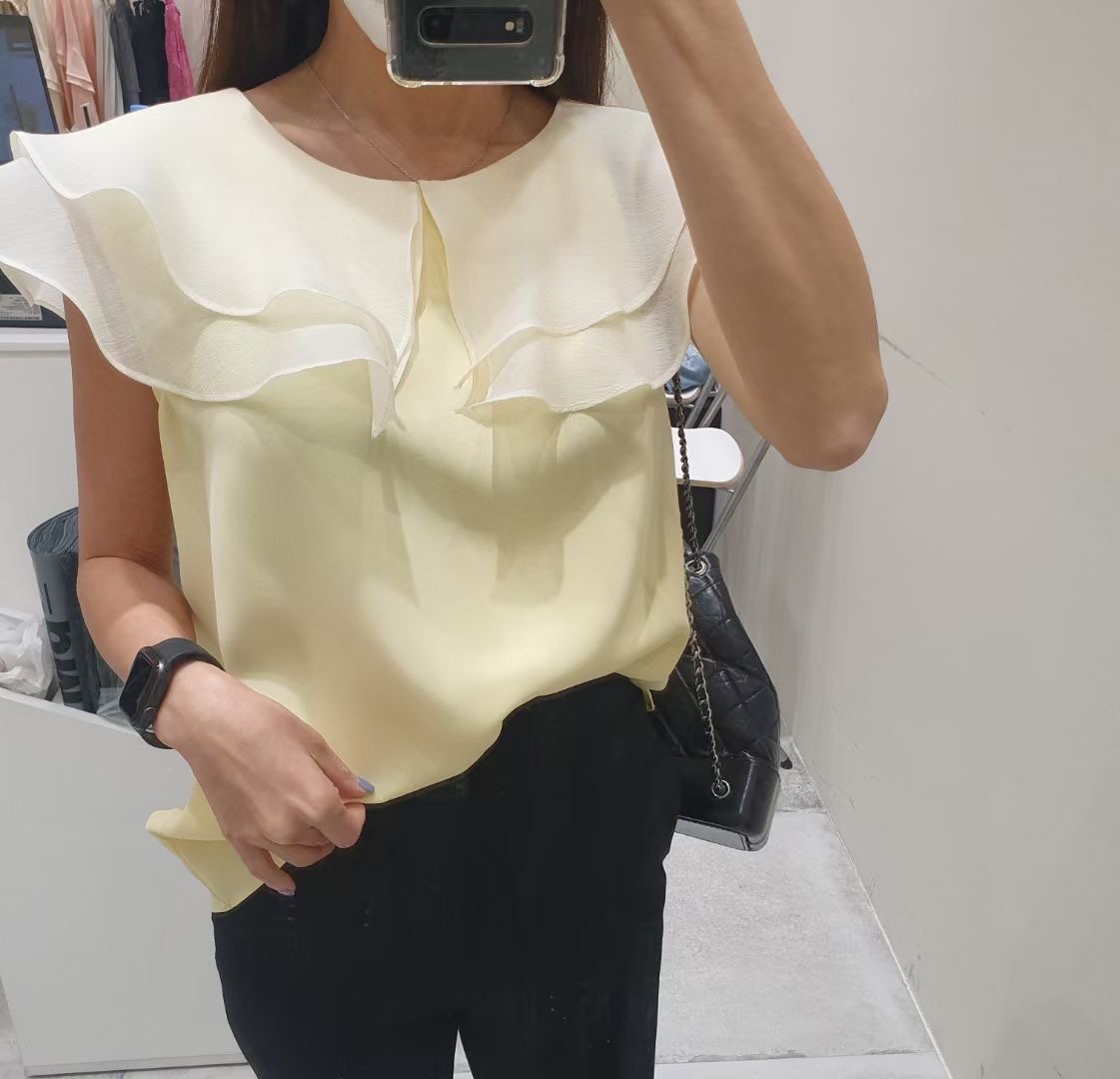 JUNT2288 雙層ruffle領背心