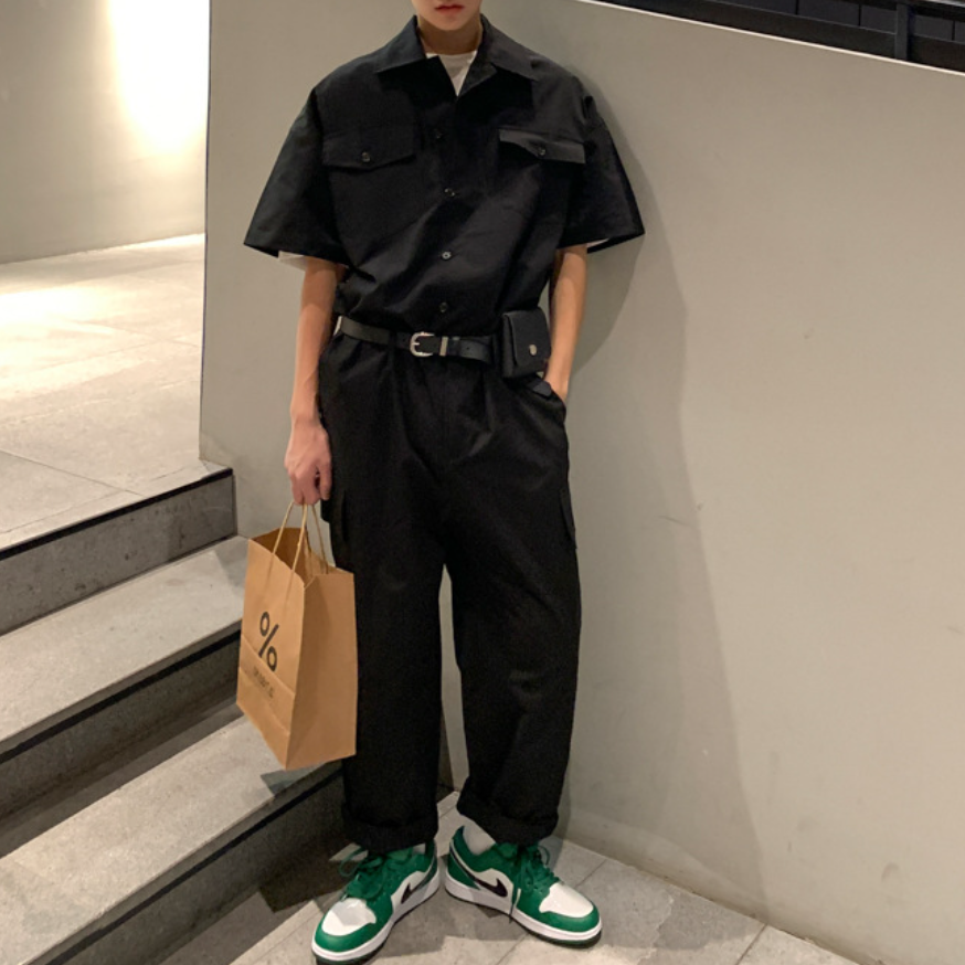 【WPID003】素面連身工作裝 黑/卡其