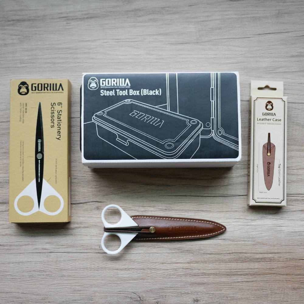 【Gorilla】6吋超耐用不沾膠文具剪皮套組＋【Gorilla】高張力鋼製工具箱＋工具箱專用EVA泡綿軟墊