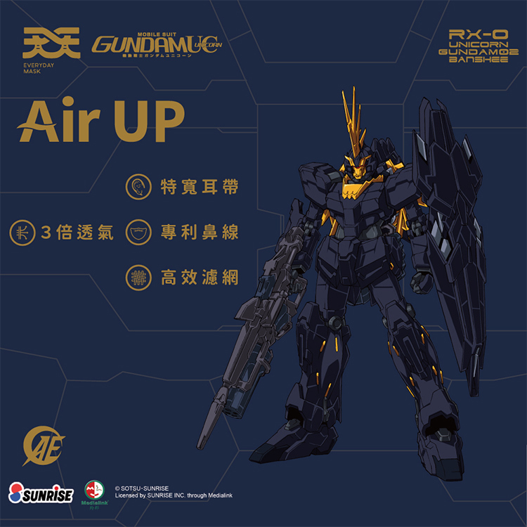 天天] ガンダム共同ブランド 韓国製魚型医療マスク 大人用 バンシー (1