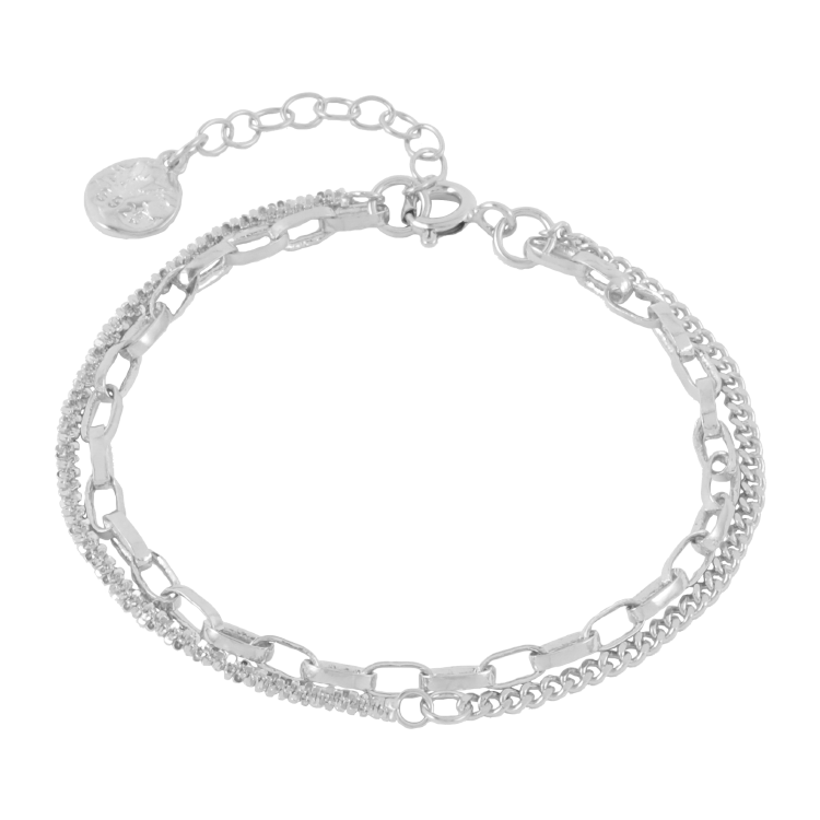 純銀手鍊，女士手鍊 方環串接雙層鍊；打造出氣質不凡的風格（2646銀色）