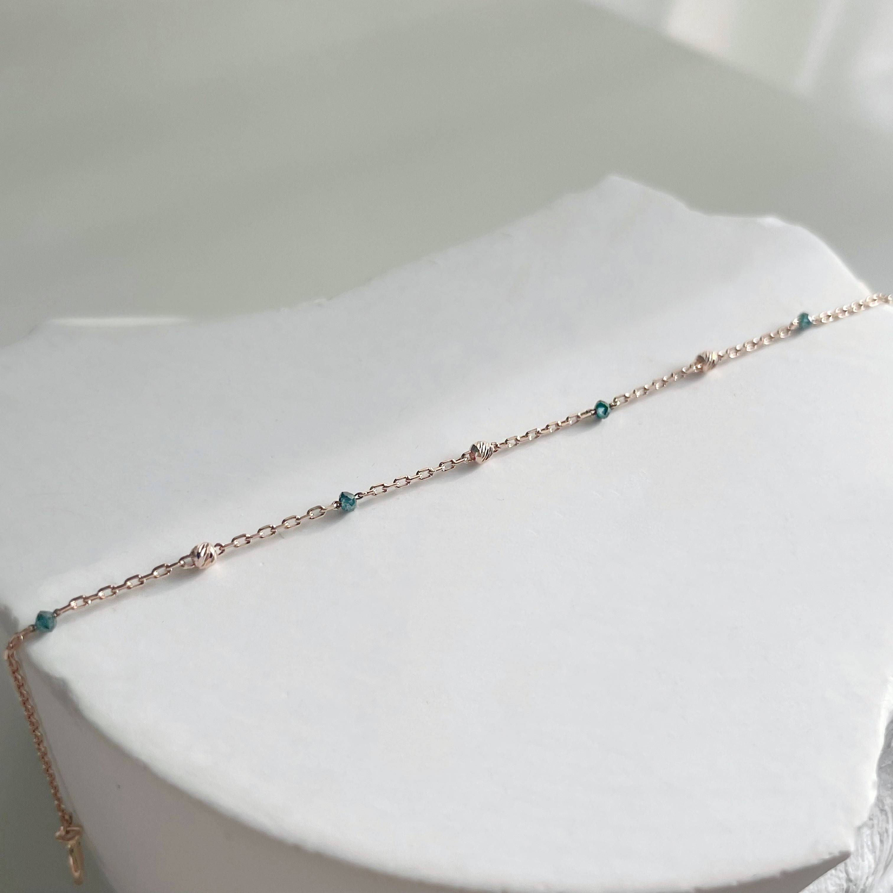 14K小藍鑽原礦cutting ball手鏈