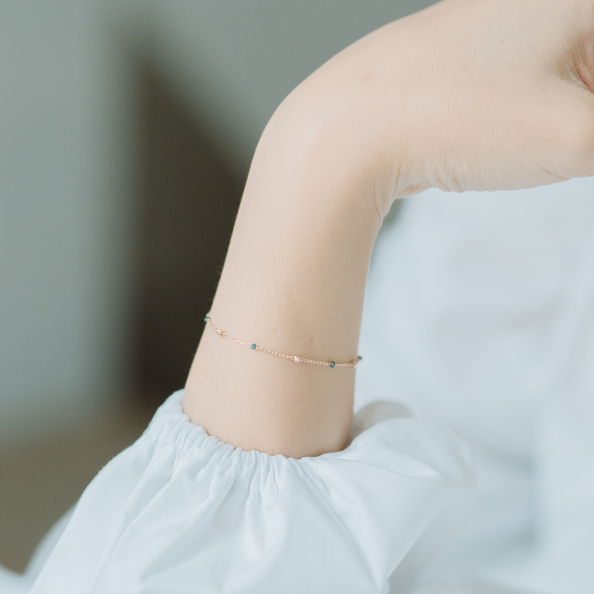 14K小藍鑽原礦cutting ball手鏈