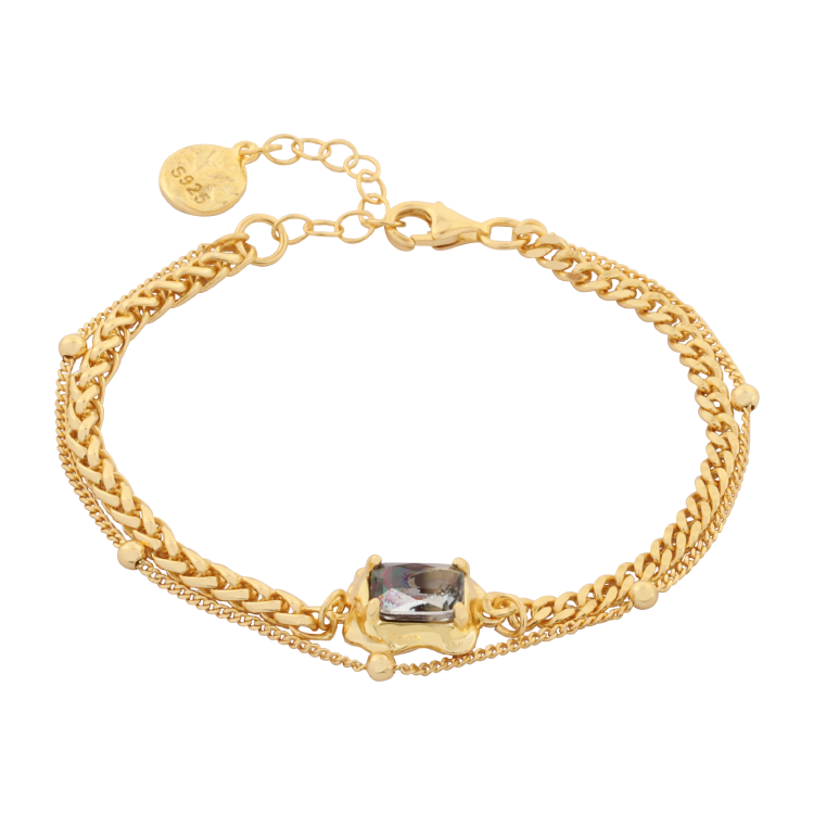 純銀手鍊，女士手鍊 璀璨奪目電氣石；雙層鍊身設計（2648金色）