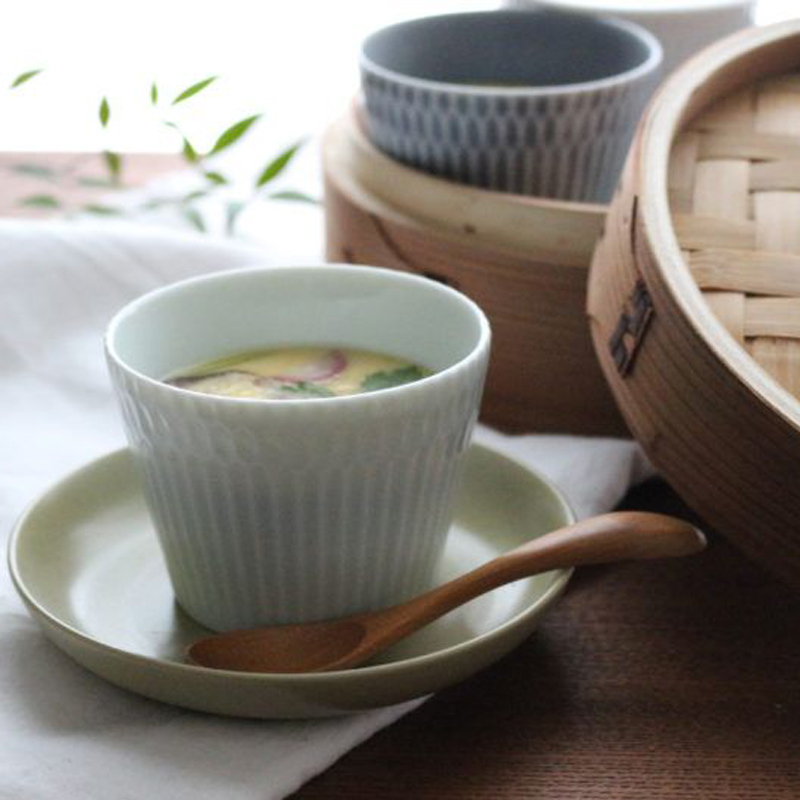 美濃燒 漣漪 豬口/蕎麥杯(連碟) 青瓷｜小田陶器