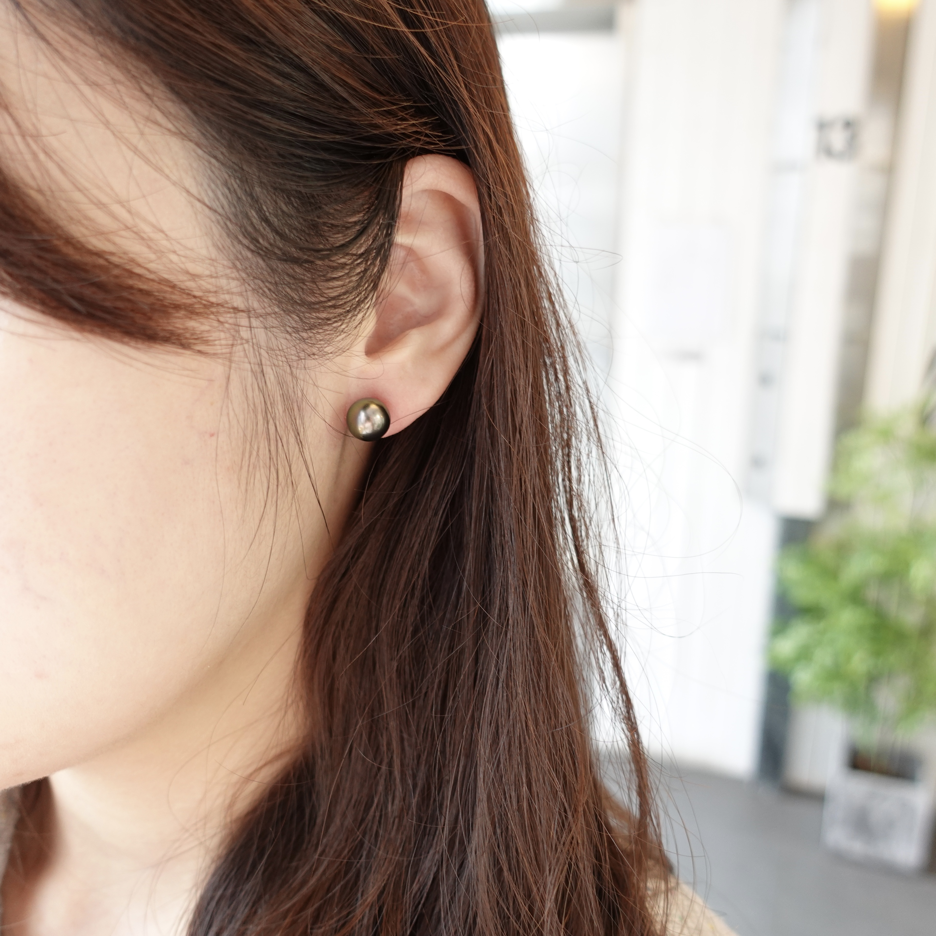 大溪地黑珍珠耳釘-孔雀色系