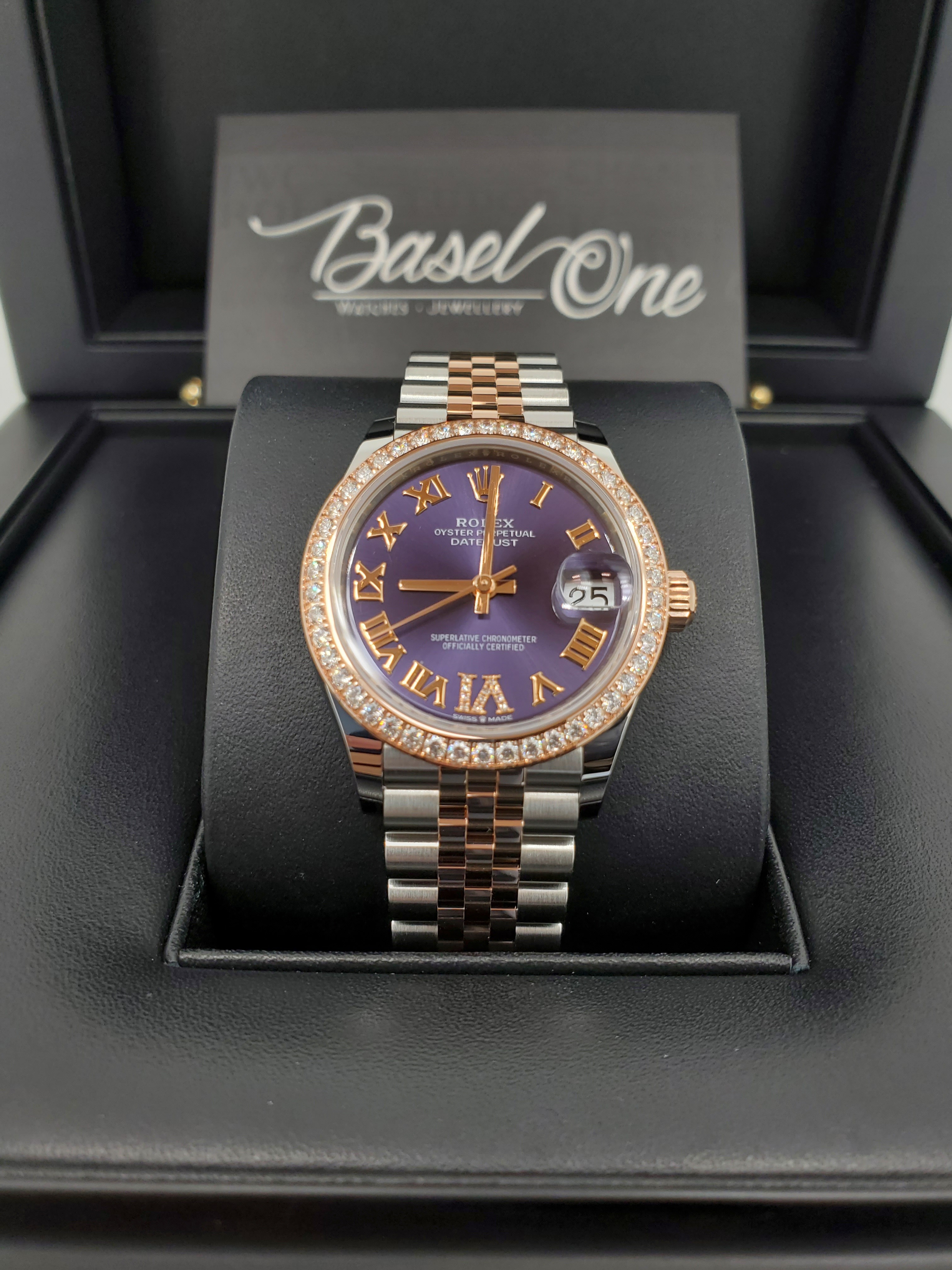 BRAND NEW ROLEX 278381rbr 278381 PURPLE DIAL WITH DIAMOND ROSE GOLD STEEL DATEJUST 31 JUBILEE STRAP 31 MM