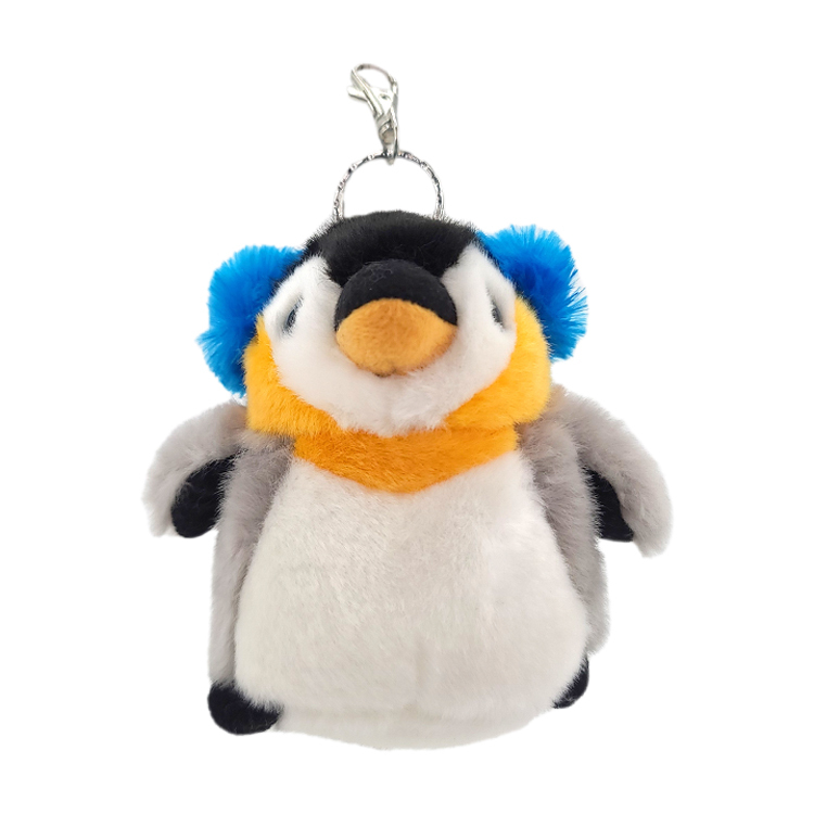 Blue Earmuffs King Penguin Plush Keychain