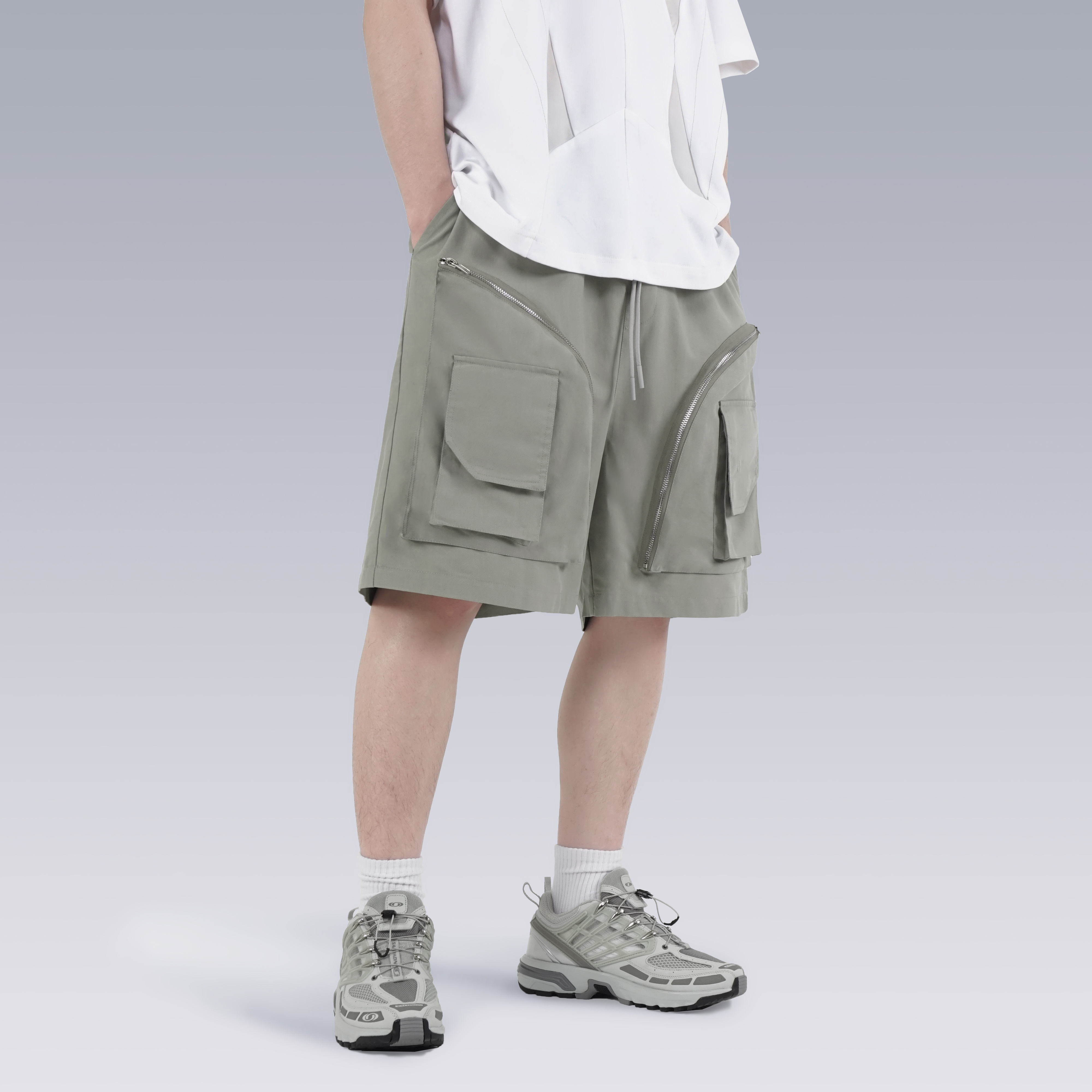 SILENSTORM 月牙拉鍊層次貼袋機能五分褲