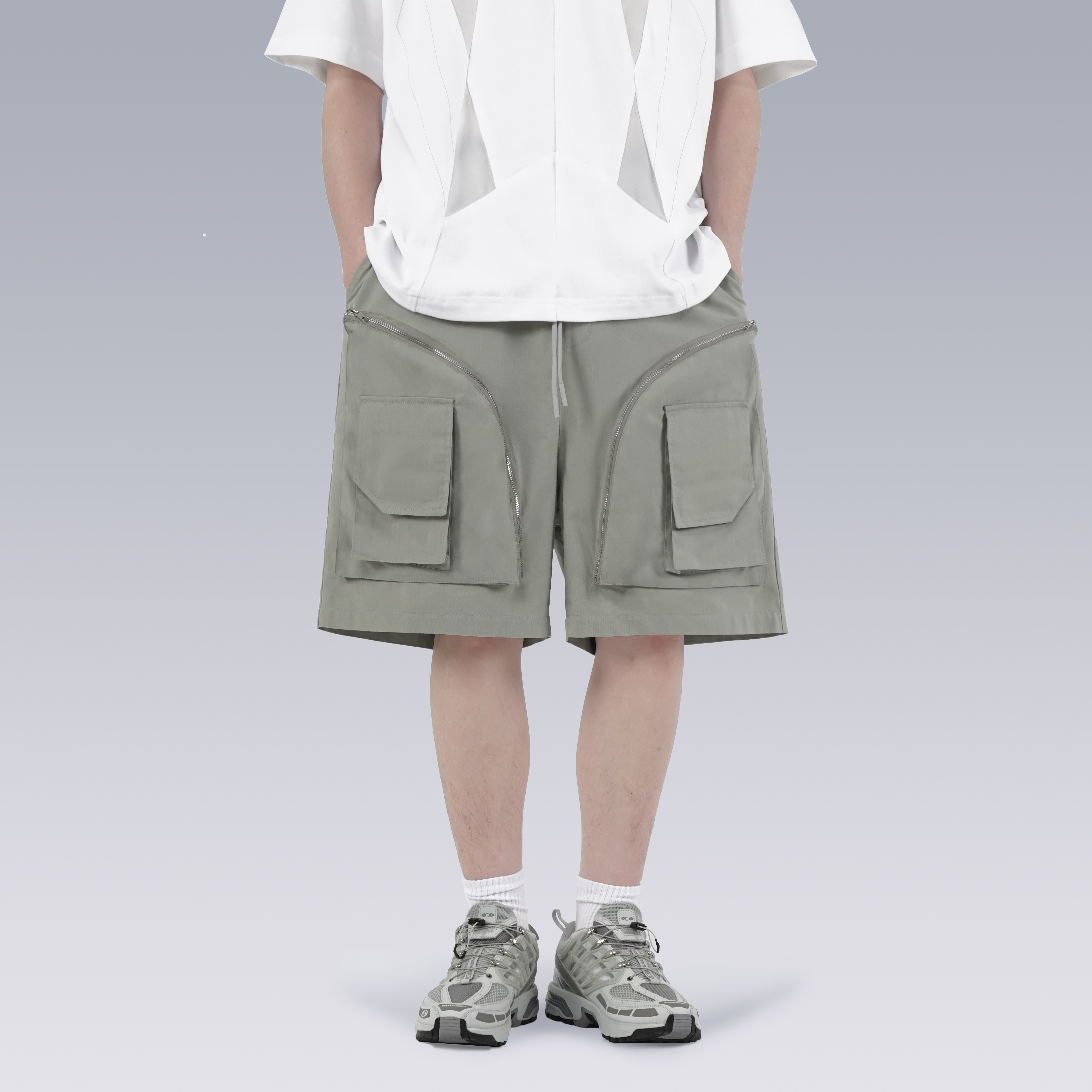 SILENSTORM 月牙拉鍊層次貼袋機能五分褲