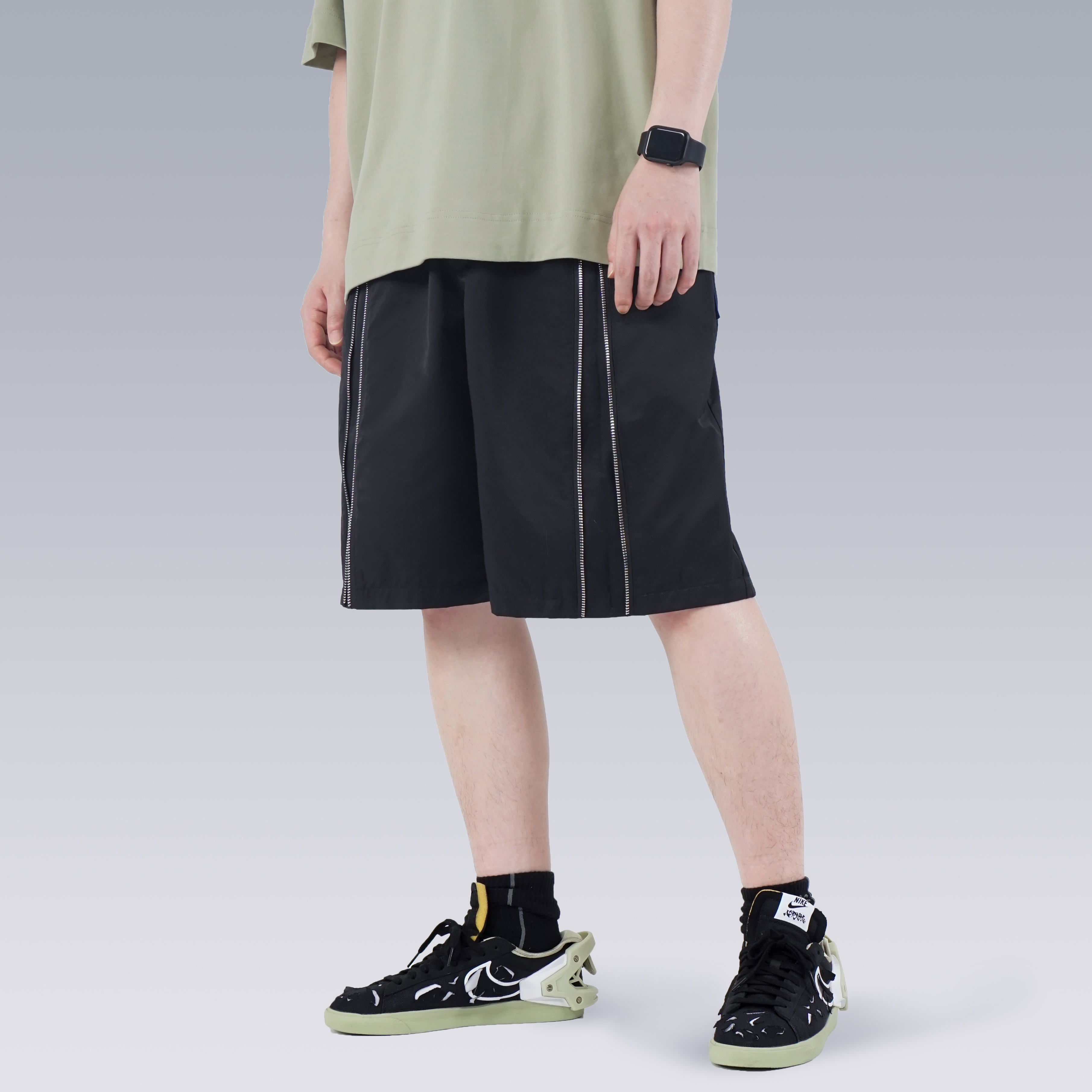 SILENSTORM 縱向對稱金屬拉鍊五分褲