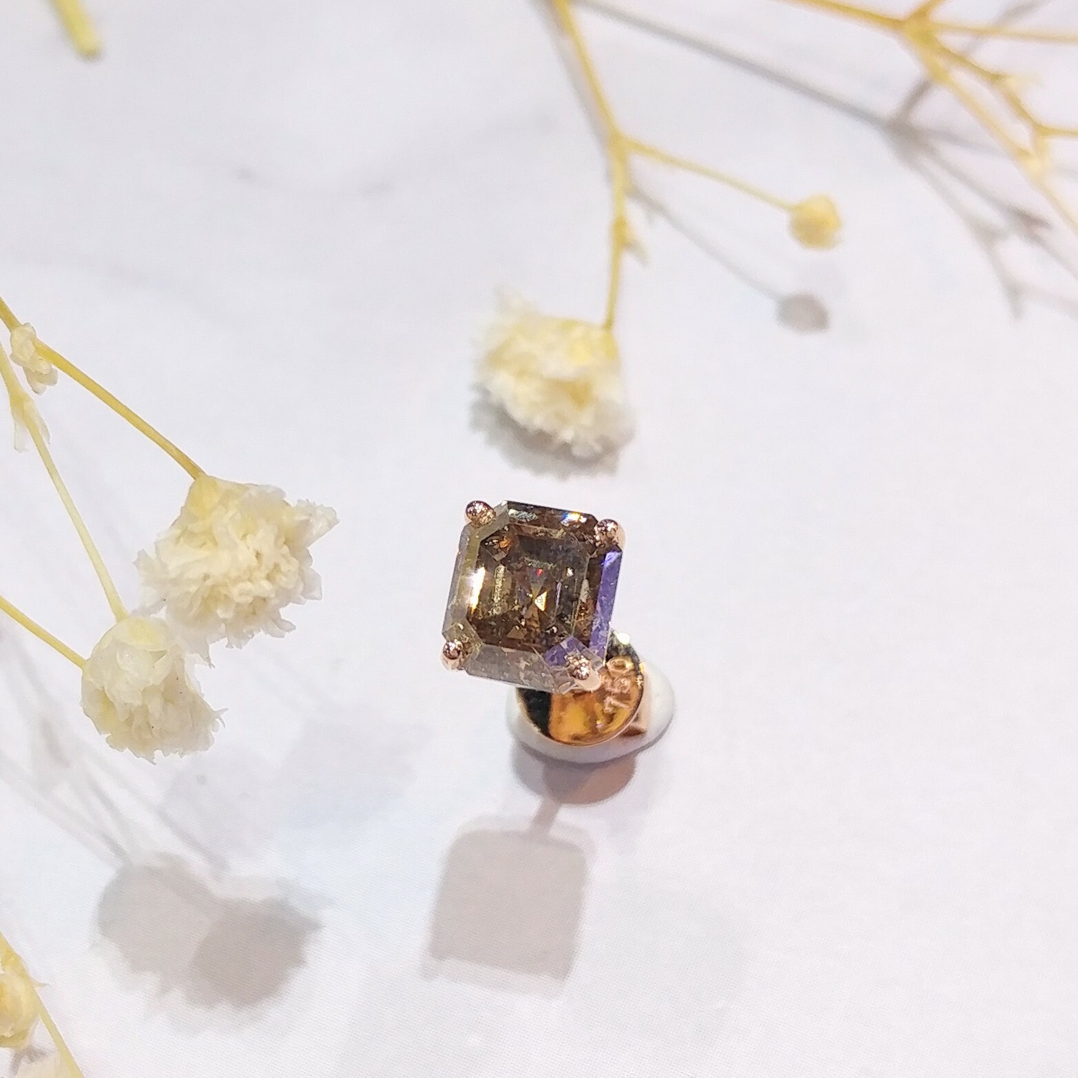 18K Rose Gold 1.45ct Fancy Brown Diamond Single Earring