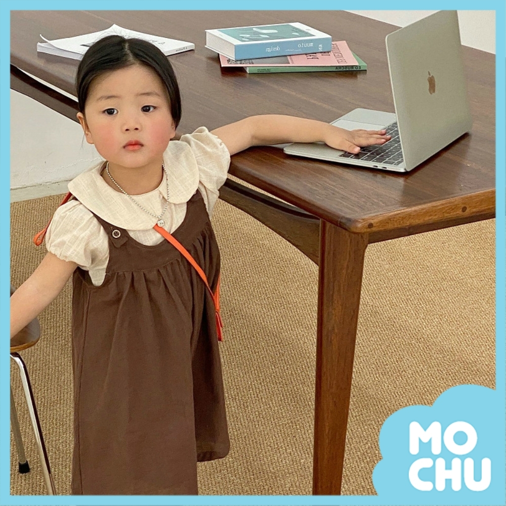 娃娃領短袖襯衫+背帶褲套裝