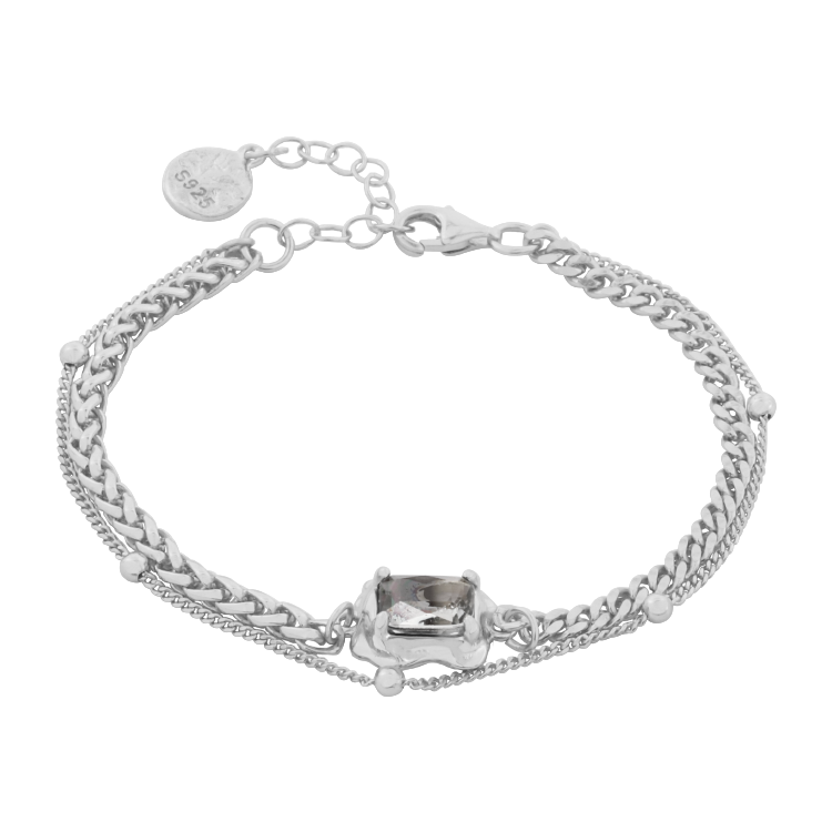 純銀手鍊，女士手鍊 璀璨奪目電氣石；雙層鍊身設計（2648銀色）