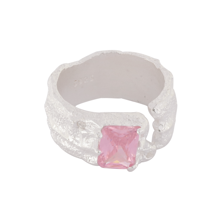 純銀戒指，女士戒指 唯美輕奢方鋯；不規則面獨具特色（2654粉鑽）