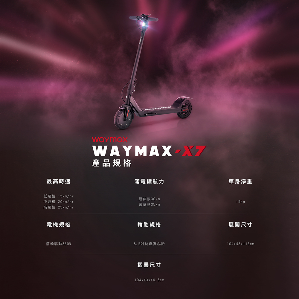 Waymax X7電動滑板車規格一覽