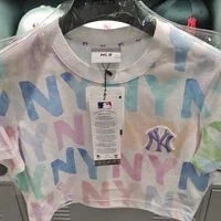 [S] MLB WMS WATERCOLOR MONOGRAM CROP T-SHIRT,WHITE, 3FTSM0023K0001-50WHS (SMLB66)