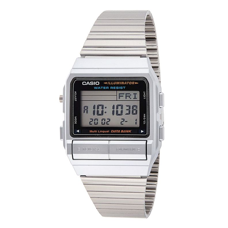 【已停產】CASIO DB-380-1 銀色方形 Data Bank 復古跳字錶