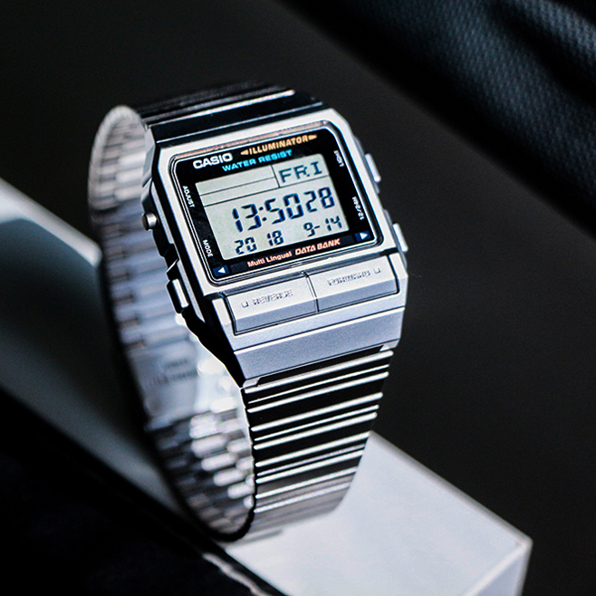 【已停產】CASIO DB-380-1 銀色方形 Data Bank 復古跳字錶