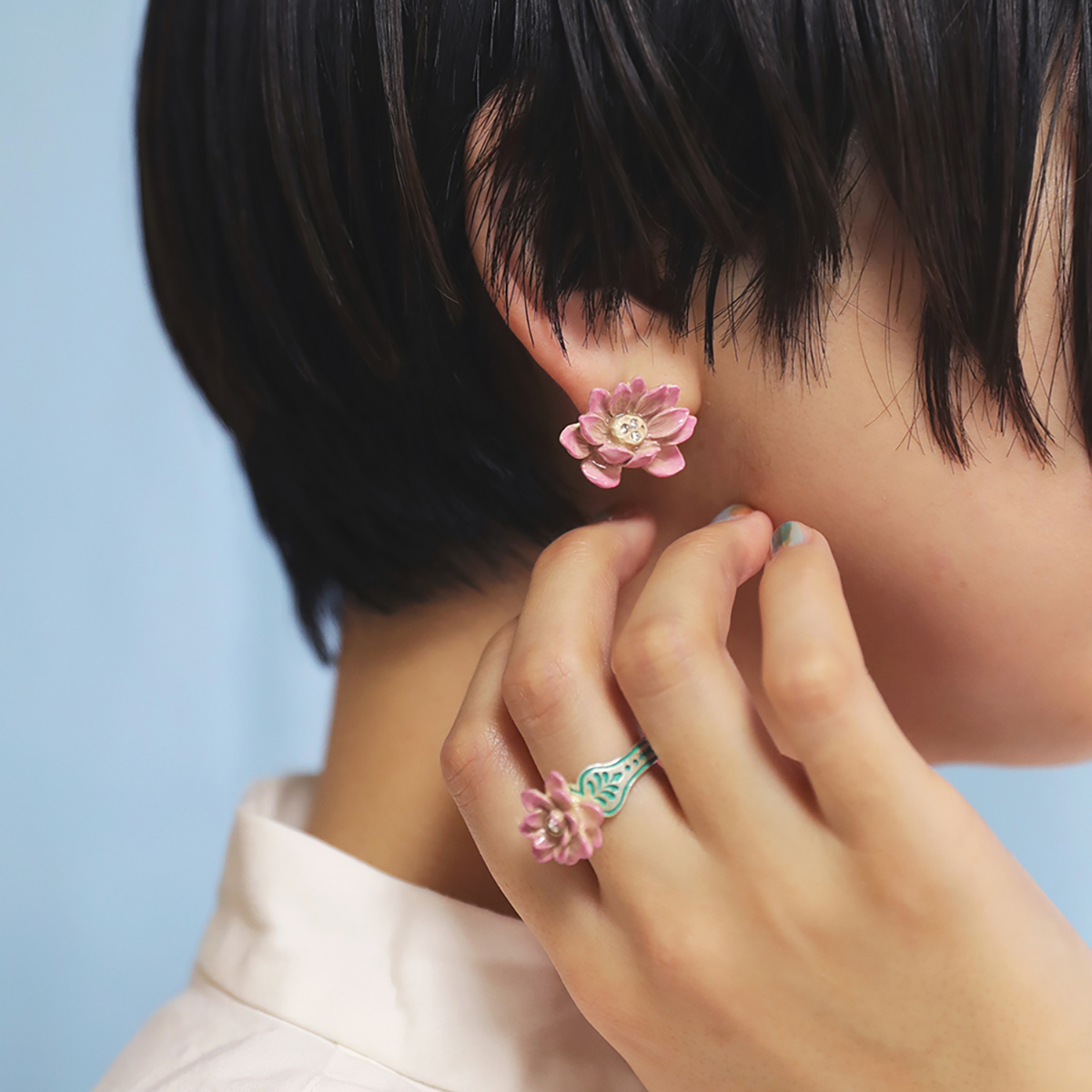 [已停產]  粉紅色蓮花耳環