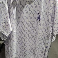 [S] MLB MONOGRAM KNITTED UNISEX OVERSIZED SHORT SLEEVE COLLAR T-SHIRT, WHITE/LAVENDER, 31TSM1131-07V (SMLB81)