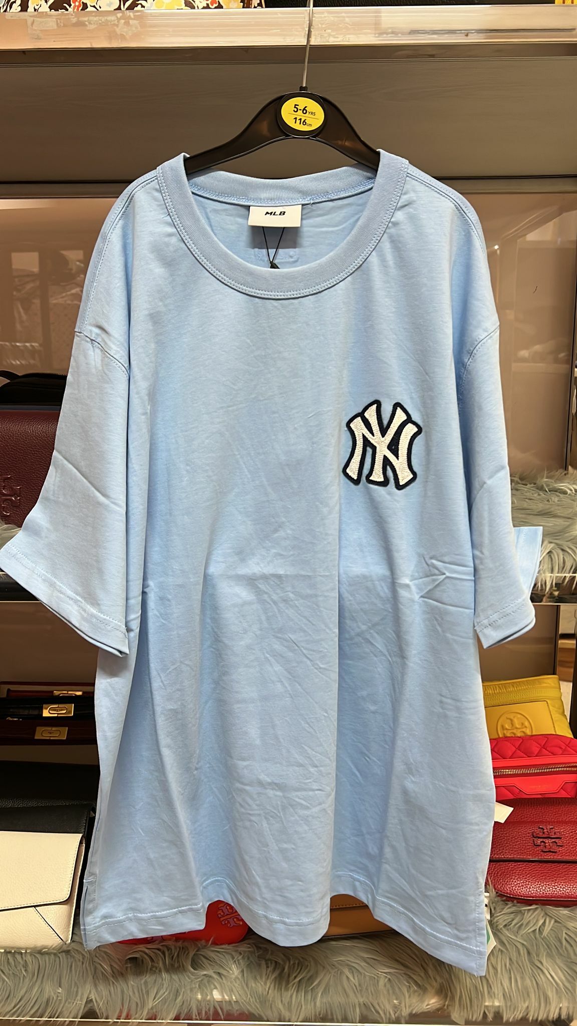 [S] MLB MONOGRAM OVERSIZED NEW YORK YANKEES T-SHIRT,BLUE, 3ATSM2023-50BLL (SMLB86)
