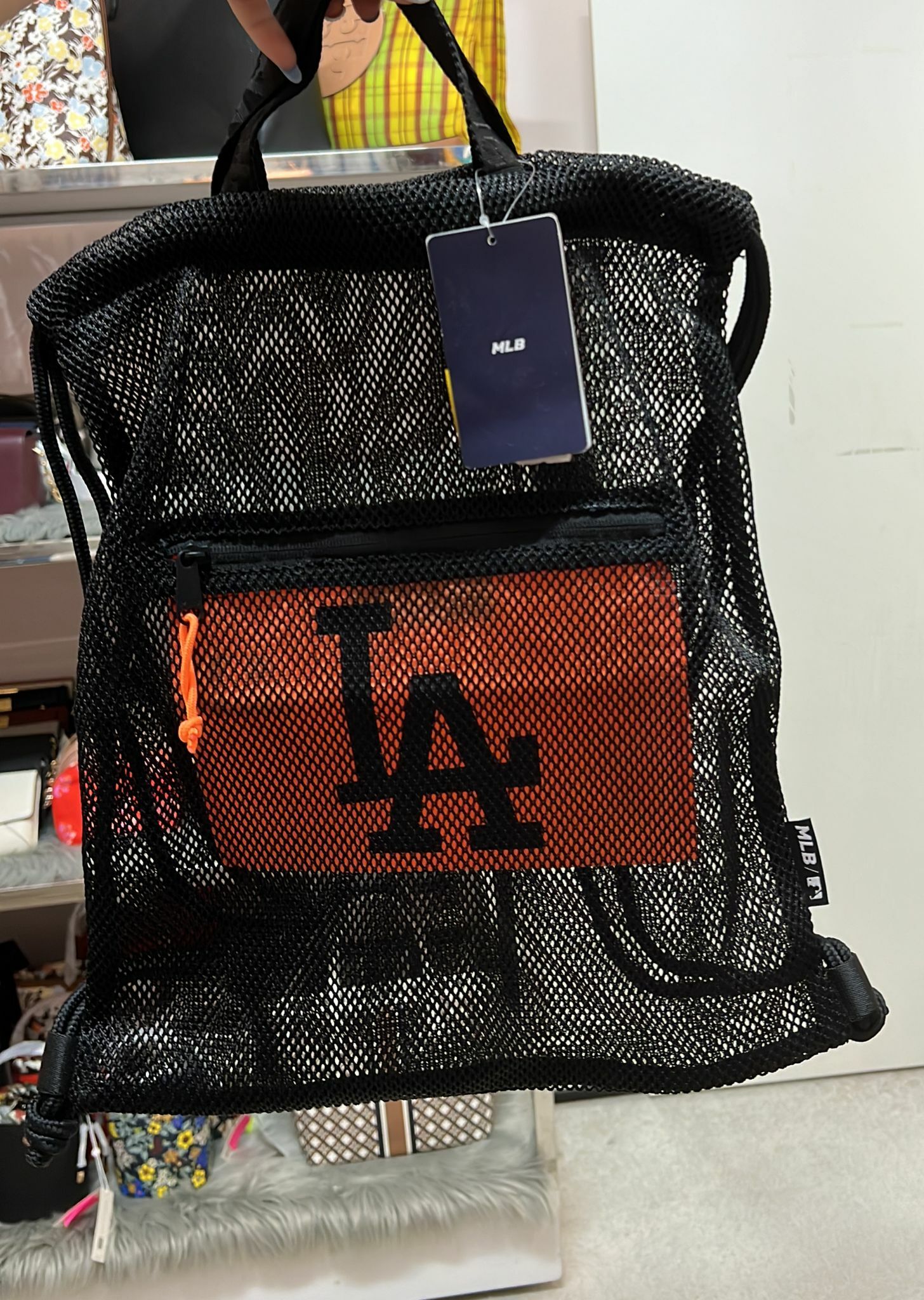 [S] MLB MESH CASUAL DRAW STRING BACKPACK NEW YORK YANKEES, BLACK, 32BG06011-070 (SMLB89)