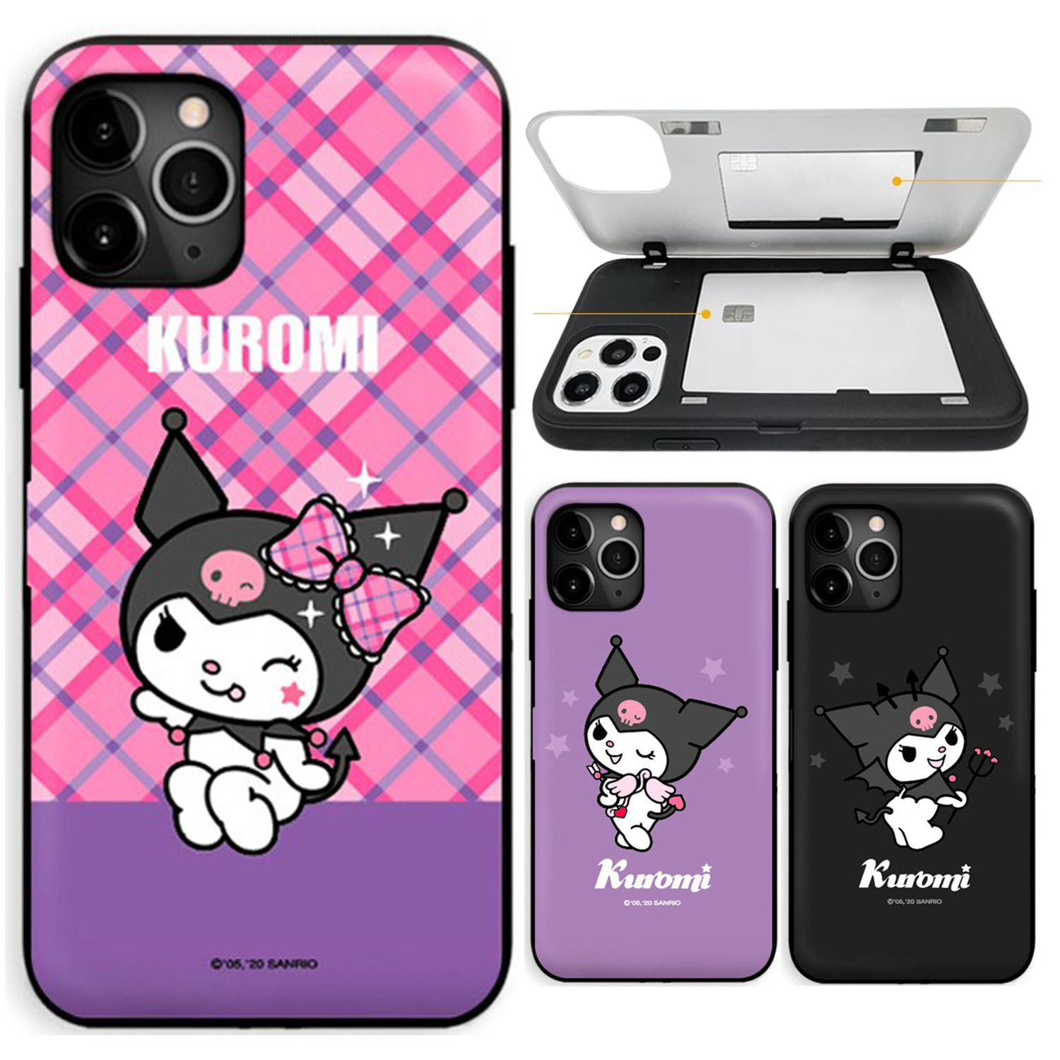 Sanrio - Door Card Case - Kuromi系列翻蓋插卡槽防撞手機雙層保護殼 TY