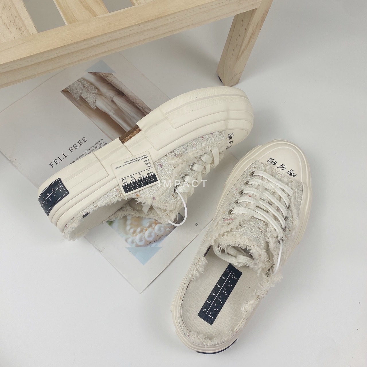 xVESSEL G.O.P. Lows  吳建豪 白色小香風 變色低筒梳化 流蘇女鞋 懶人半拖