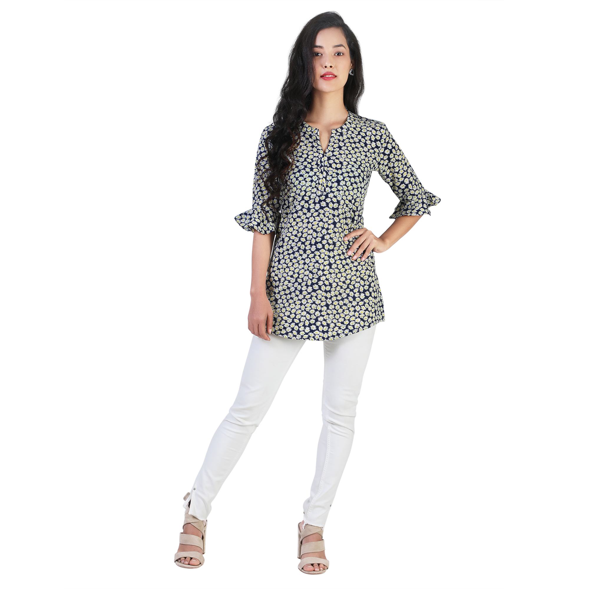 Sonali Women Black White Floral Soft Cool Kurtis / Short Plus Size Jippa Top  Kurti  Wanita Warna Putih Black Floral Q1617