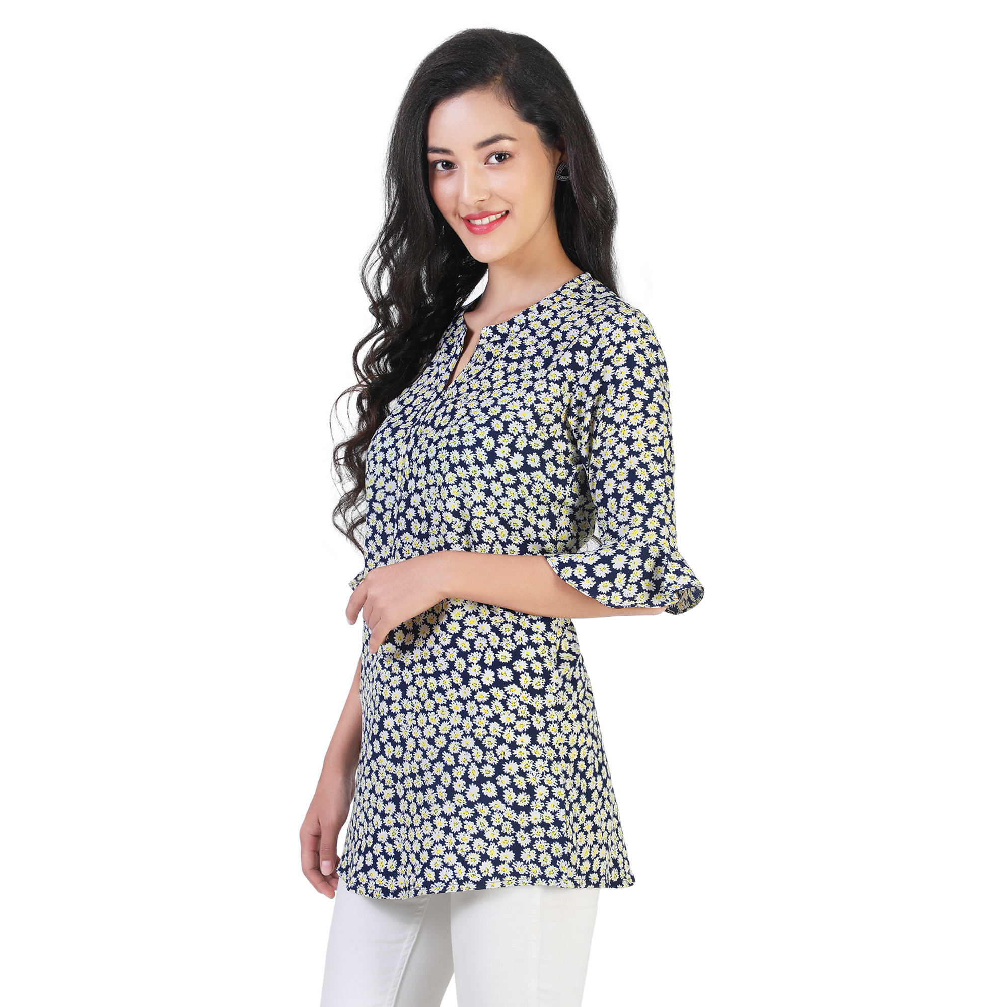 Sonali Women Black White Floral Soft Cool Kurtis / Short Plus Size Jippa Top  Kurti  Wanita Warna Putih Black Floral Q1617