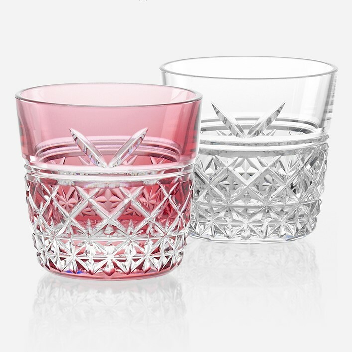 日本KAGAMI江戶切子-花紙繩日式清酒對杯(紅白)